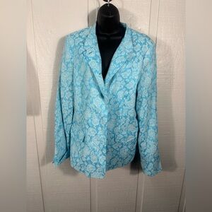 Dialogue Womens  Blue Floral Button Up Blazer Size Large EUC